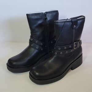 Pop Women's Black Ankle Motorcycle Combat Boots Size 9.5 New In Box
